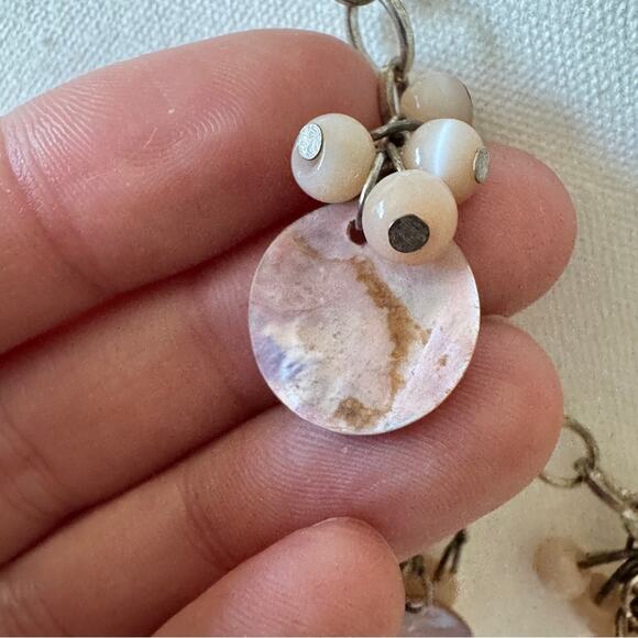 Silver Tone Chain Pink Abalone Shell Necklace Womens Jewelry Damaged - Picture 7 of 8